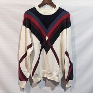 Vintage Bachrach 100% Cotton Geometric Print Knit Sweater Sz Large